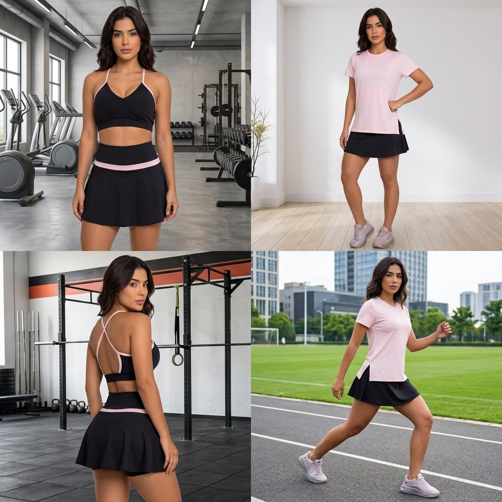 Set 3 Piezas Top + Blusa + Falda Short