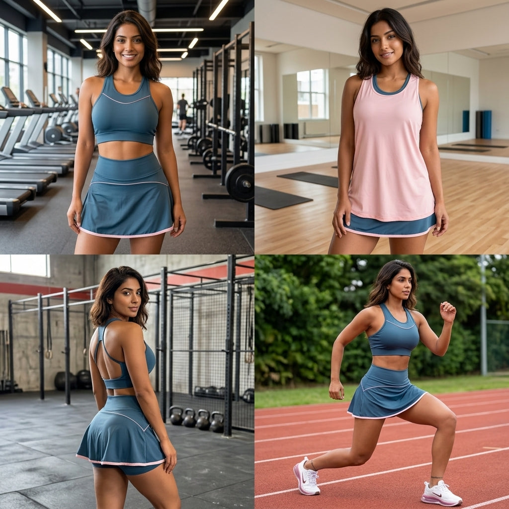 set 3 piezas blusa + top + falda short