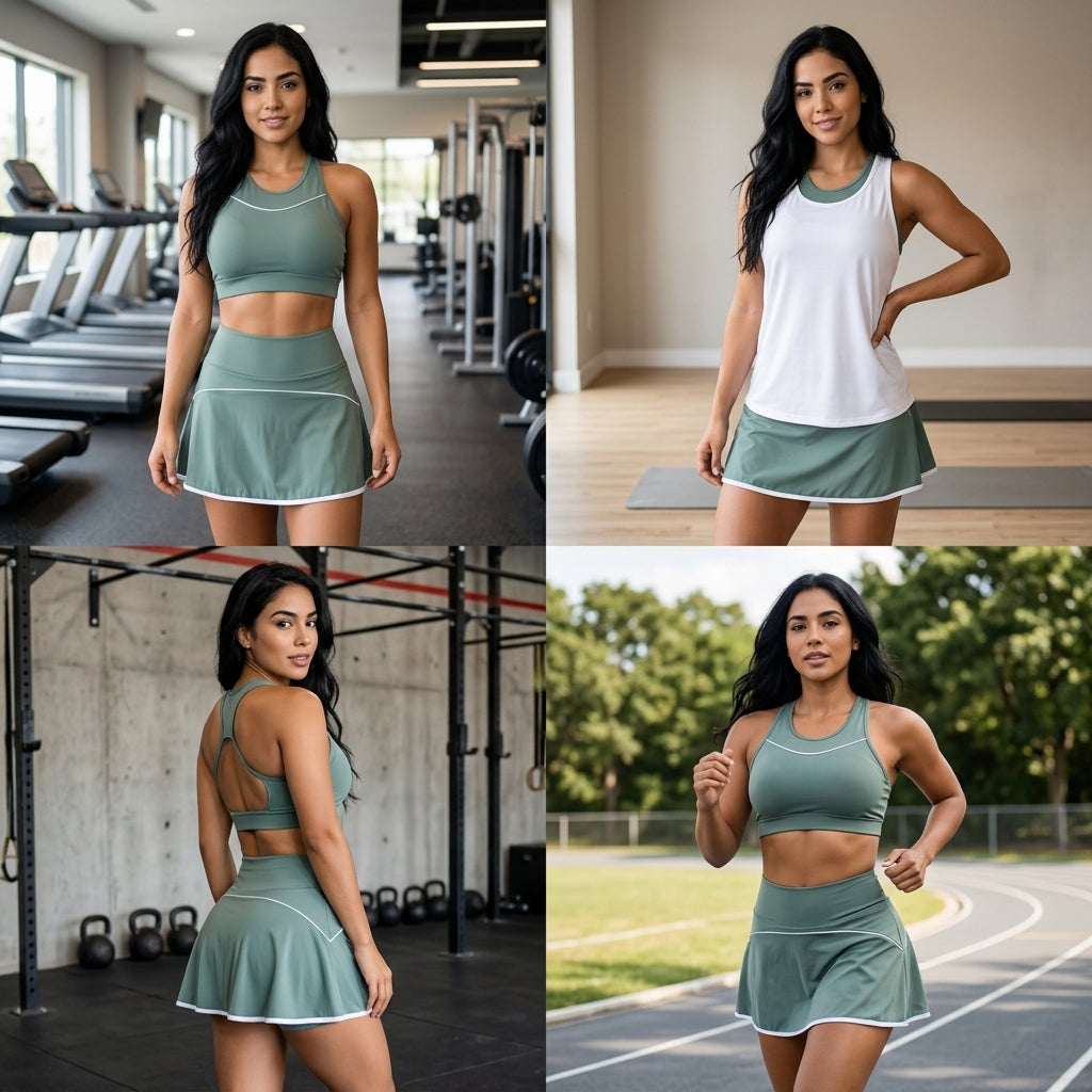 set 3 piezas blusa + top + falda short